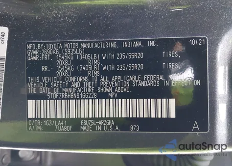 2022 Toyota Highlander Platinum from USA, damaged, VIN 5TDFZRBH8NS166228